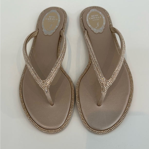 RENE CAOVILLA DIANA BEIGE SATIN HONEY STRASS SANDALS SIZE IT 38 / US 38 NIB! - Picture 3 of 17
